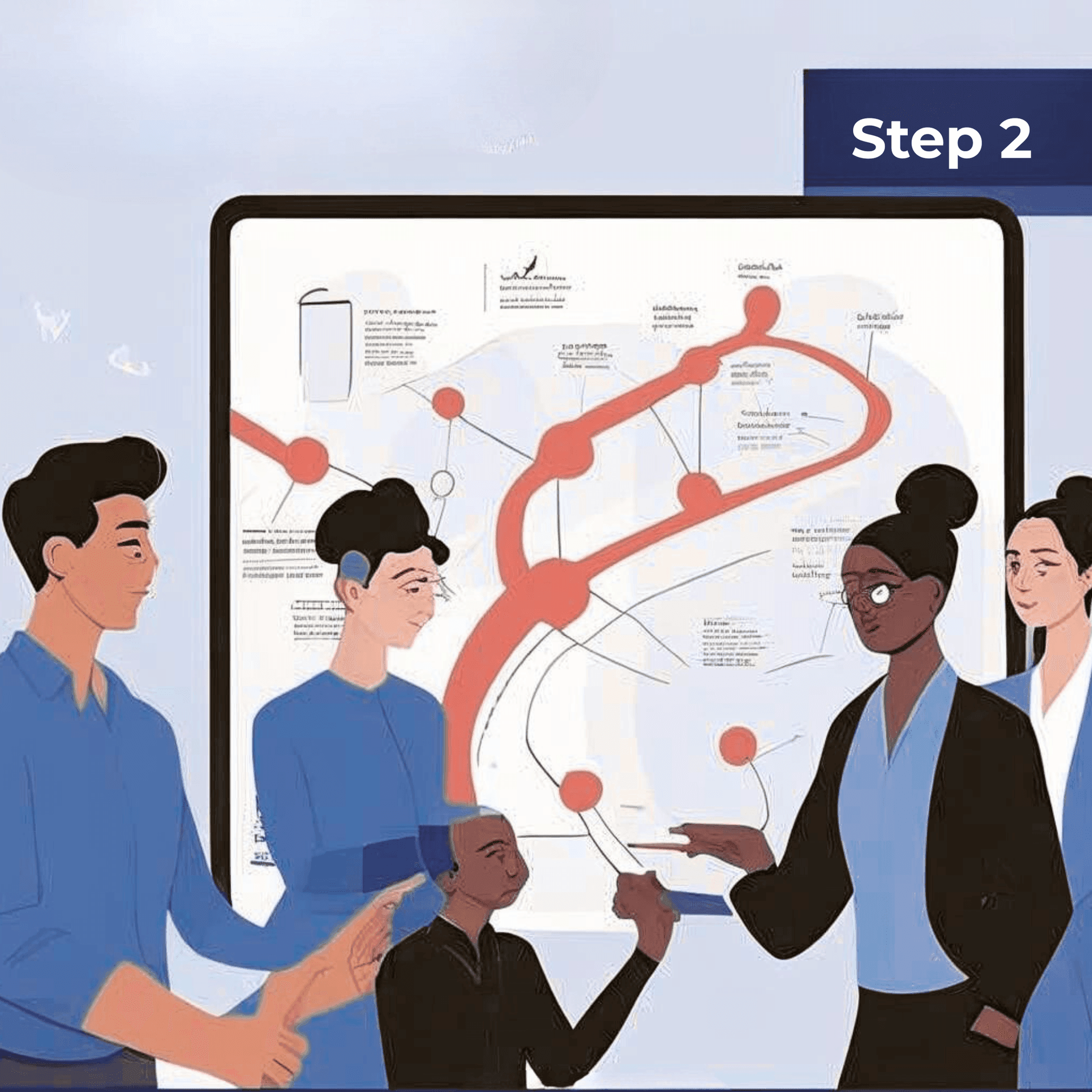 people analyzing paths, maps, or making decisions; show growth, reflection, curiosity